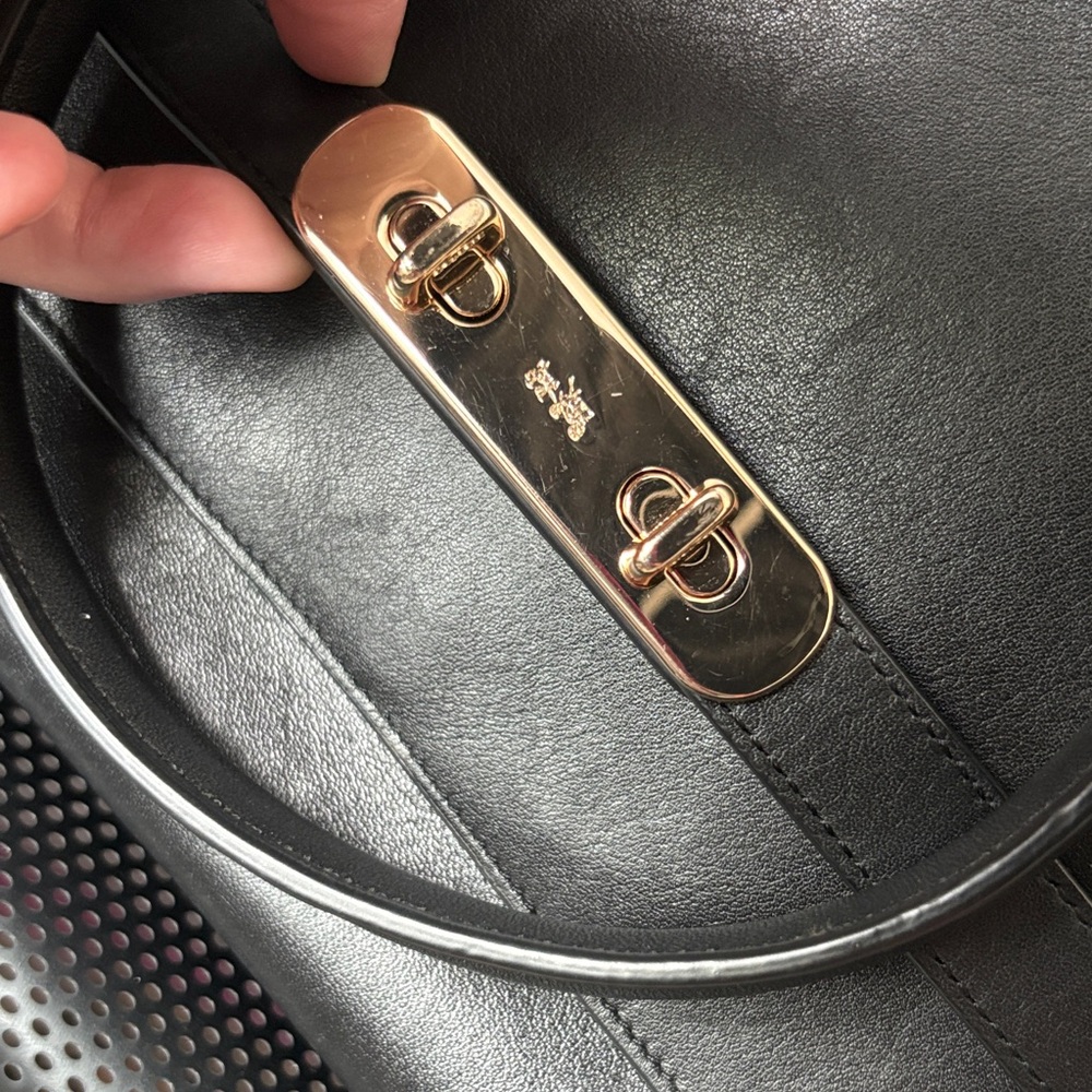 Coach Swagger Frame Satchel Black Leather Handbag with Crossbody Strap - Picture 10 of 16